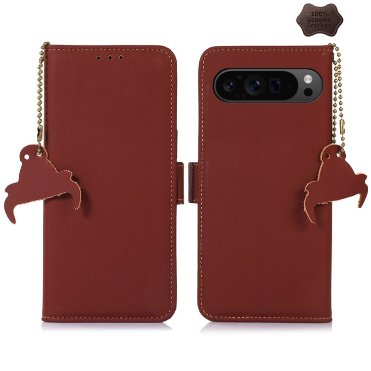 For Google Pixel 10 Pro / 9 Pro Genuine Leather Magnetic RFID Leather Phone Case(Coffee) by buy2fix