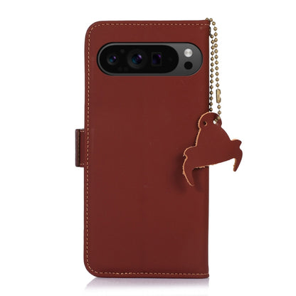 For Google Pixel 10 Pro / 9 Pro Genuine Leather Magnetic RFID Leather Phone Case(Coffee) by buy2fix