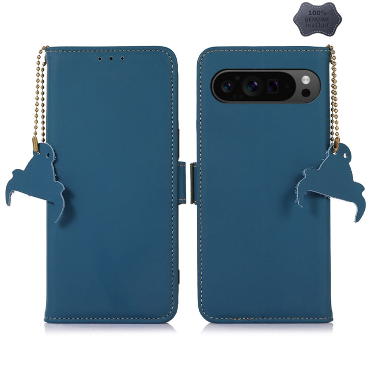 For Google Pixel 10 Pro / 9 Pro Genuine Leather Magnetic RFID Leather Phone Case(Blue) by buy2fix