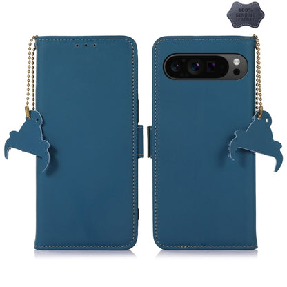 For Google Pixel 10 Pro / 9 Pro Genuine Leather Magnetic RFID Leather Phone Case(Blue) by buy2fix