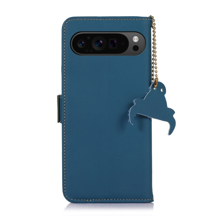 For Google Pixel 10 Pro / 9 Pro Genuine Leather Magnetic RFID Leather Phone Case(Blue) by buy2fix