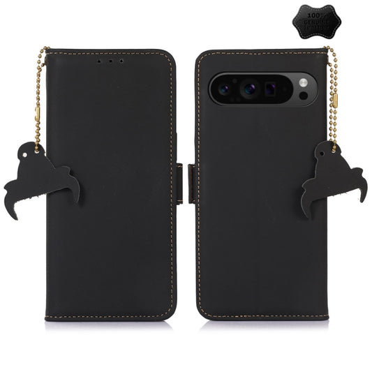 For Google Pixel 10 Pro / 9 Pro Genuine Leather Magnetic RFID Leather Phone Case(Black) by buy2fix