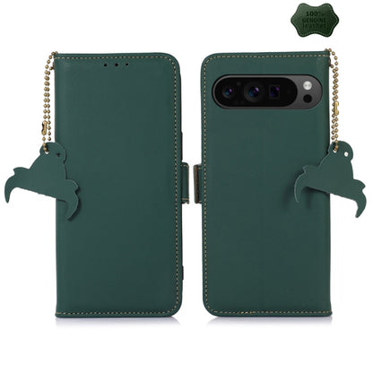 For Google Pixel 10 / 9 Genuine Leather Magnetic RFID Leather Phone Case(Green) - Google Cases by buy2fix | Online Shopping UK | buy2fix