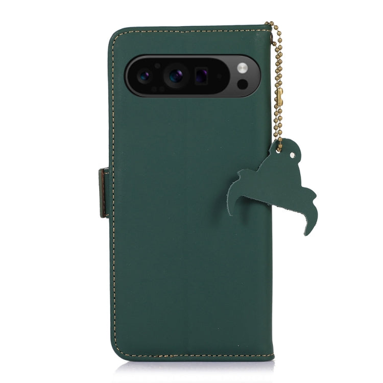 For Google Pixel 10 / 9 Genuine Leather Magnetic RFID Leather Phone Case(Green) - Google Cases by buy2fix | Online Shopping UK | buy2fix