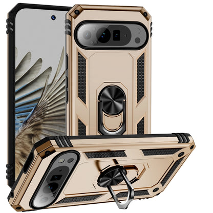 For Google Pixel 9 Pro XL Shockproof TPU + PC Phone Case with Holder(Gold) by buy2fix