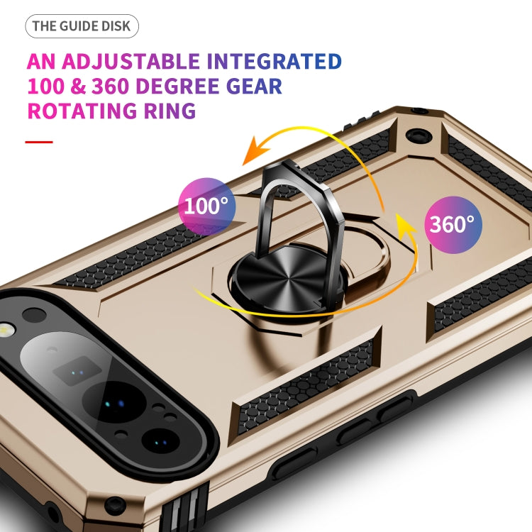 For Google Pixel 9 Pro XL Shockproof TPU + PC Phone Case with Holder(Gold) by buy2fix