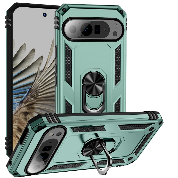 For Google Pixel 9 Pro XL Shockproof TPU + PC Phone Case with Holder(Dark Green) by buy2fix