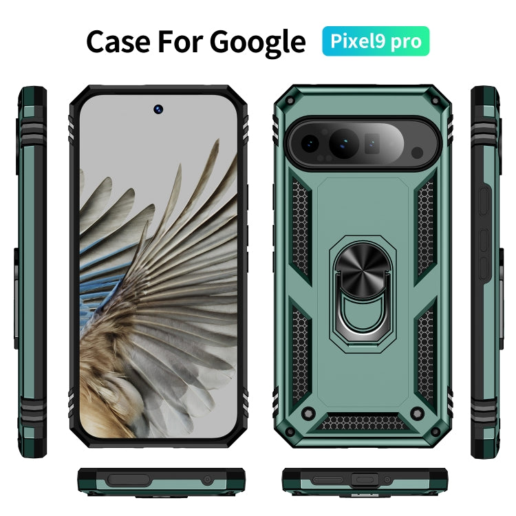 For Google Pixel 9 Pro XL Shockproof TPU + PC Phone Case with Holder(Dark Green) by buy2fix