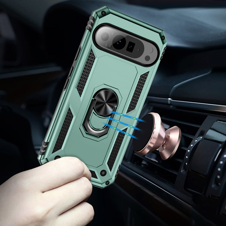 For Google Pixel 9 Pro XL Shockproof TPU + PC Phone Case with Holder(Dark Green) by buy2fix