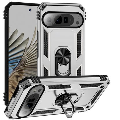 For Google Pixel 9 Pro XL Shockproof TPU + PC Phone Case with Holder(Silver) by buy2fix