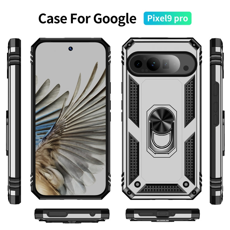 For Google Pixel 9 Pro XL Shockproof TPU + PC Phone Case with Holder(Silver) by buy2fix