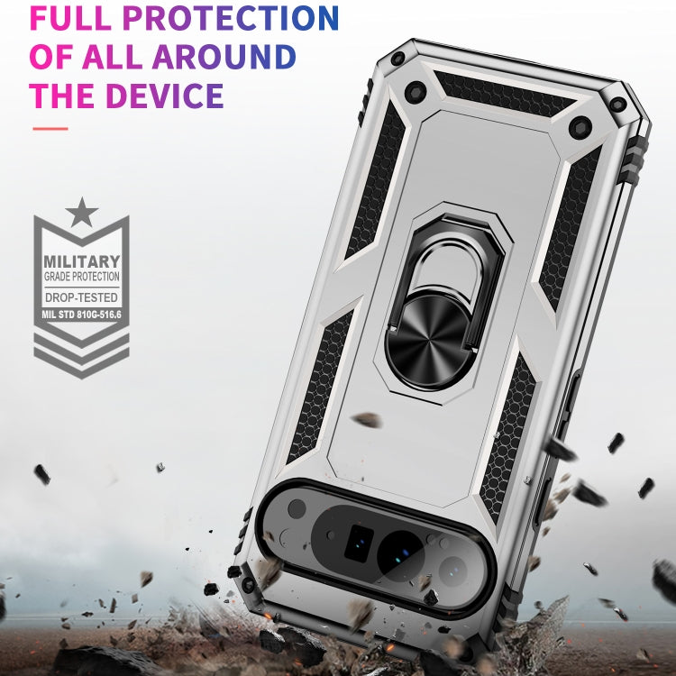 For Google Pixel 9 Pro XL Shockproof TPU + PC Phone Case with Holder(Silver) by buy2fix