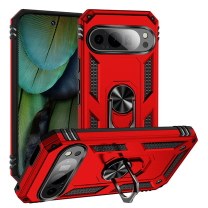 For Google Pixel 9 Pro / 9 Shockproof TPU + PC Phone Case with Holder(Red) by buy2fix