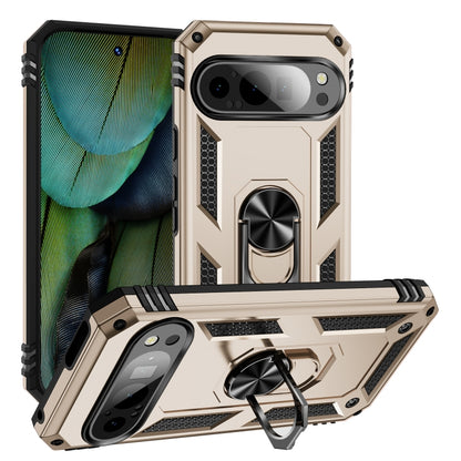 For Google Pixel 9 Pro / 9 Shockproof TPU + PC Phone Case with Holder(Gold) by buy2fix