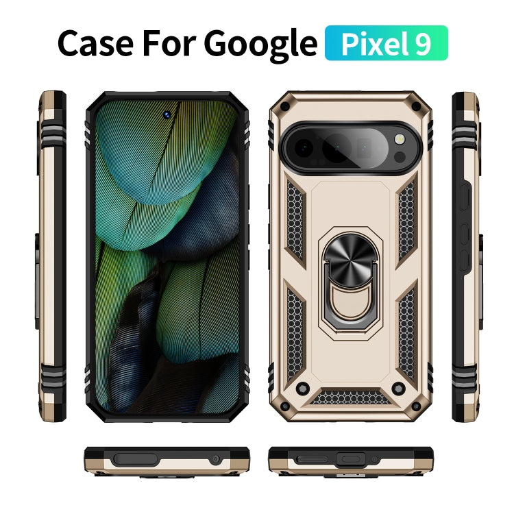 For Google Pixel 9 Pro / 9 Shockproof TPU + PC Phone Case with Holder(Gold) by buy2fix