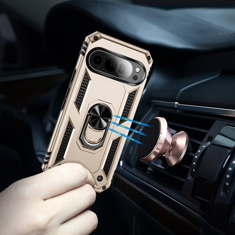 For Google Pixel 9 Pro / 9 Shockproof TPU + PC Phone Case with Holder(Gold) by buy2fix