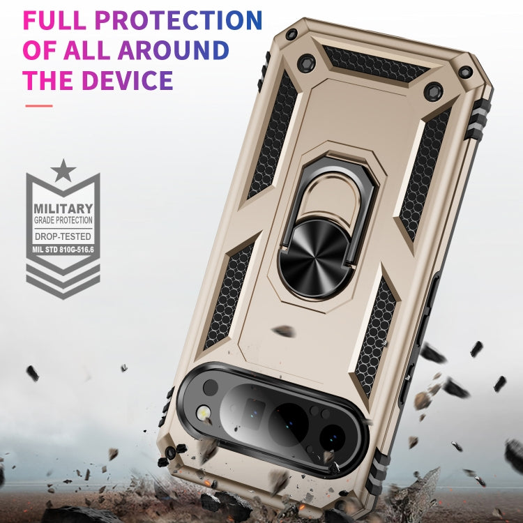 For Google Pixel 9 Pro / 9 Shockproof TPU + PC Phone Case with Holder(Gold) by buy2fix