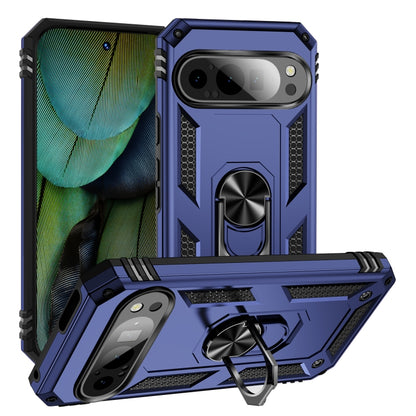 For Google Pixel 9 Pro / 9 Shockproof TPU + PC Phone Case with Holder(Blue) by buy2fix
