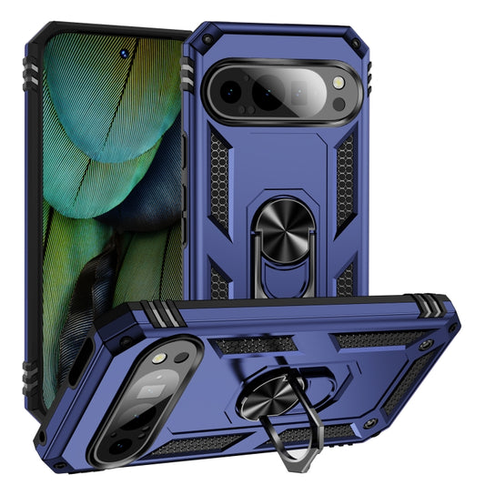 For Google Pixel 9 Pro / 9 Shockproof TPU + PC Phone Case with Holder(Blue) by buy2fix