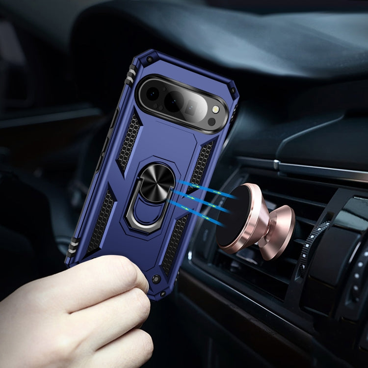 For Google Pixel 9 Pro / 9 Shockproof TPU + PC Phone Case with Holder(Blue) by buy2fix