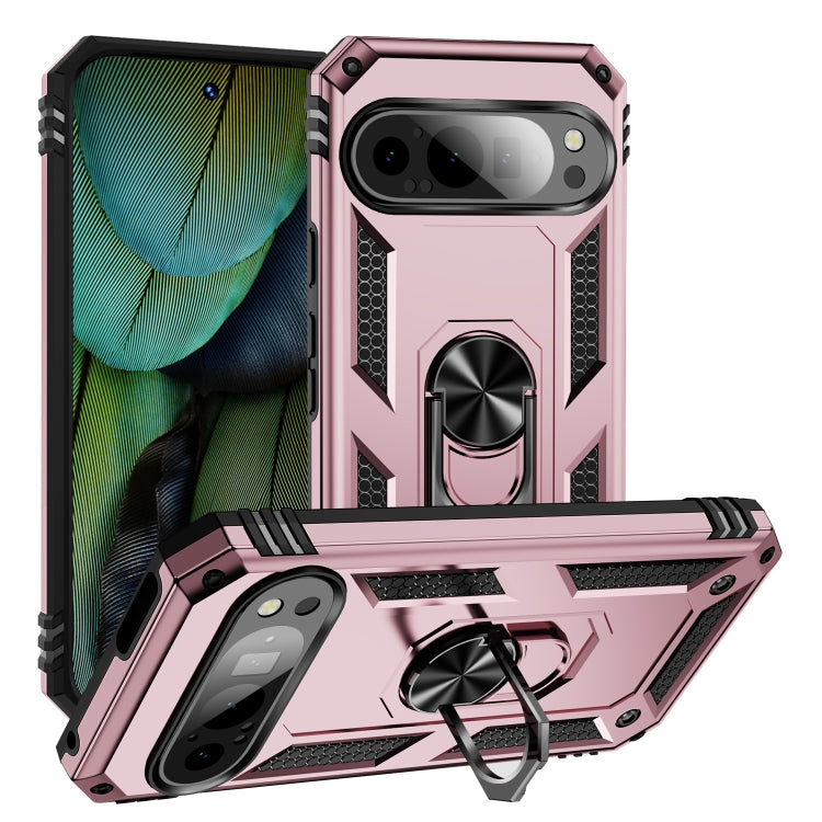 For Google Pixel 9 Pro / 9 Shockproof TPU + PC Phone Case with Holder(Rose Gold) by buy2fix
