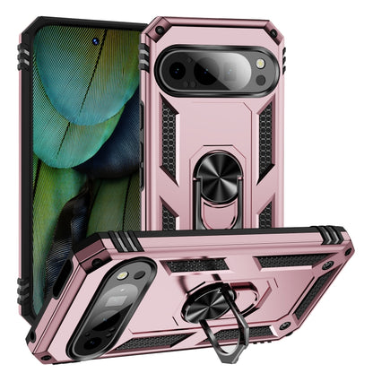 For Google Pixel 9 Pro / 9 Shockproof TPU + PC Phone Case with Holder(Rose Gold) by buy2fix