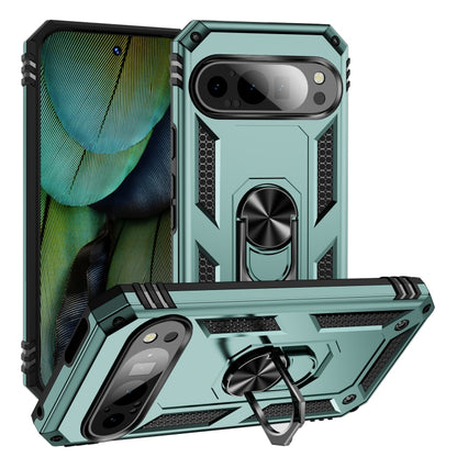 For Google Pixel 9 Pro / 9 Shockproof TPU + PC Phone Case with Holder(Dark Green) by buy2fix