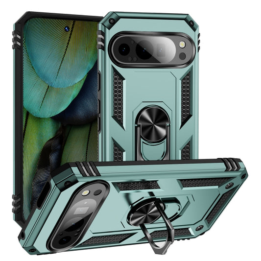 For Google Pixel 9 Pro / 9 Shockproof TPU + PC Phone Case with Holder(Dark Green) by buy2fix