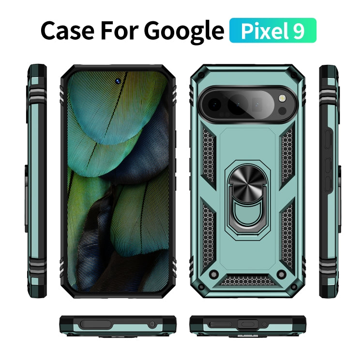 For Google Pixel 9 Pro / 9 Shockproof TPU + PC Phone Case with Holder(Dark Green) by buy2fix