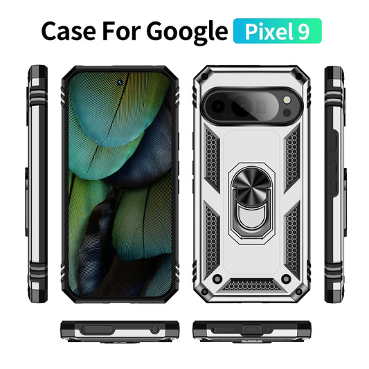 For Google Pixel 9 Pro / 9 Shockproof TPU + PC Phone Case with Holder(Silver) by buy2fix
