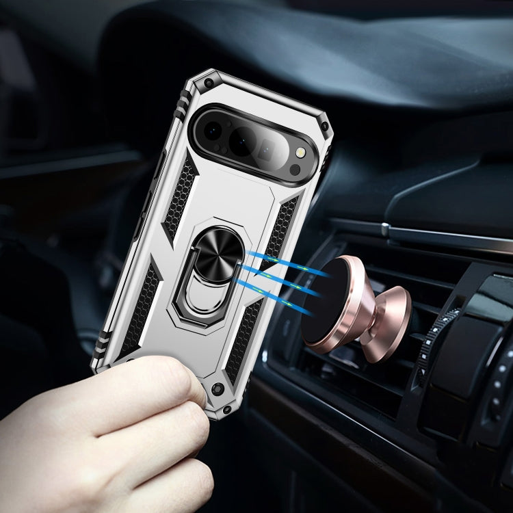 For Google Pixel 9 Pro / 9 Shockproof TPU + PC Phone Case with Holder(Silver) by buy2fix