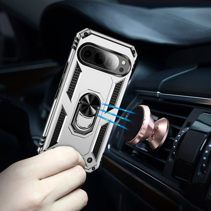 For Google Pixel 9 Pro / 9 Shockproof TPU + PC Phone Case with Holder(Silver) by buy2fix