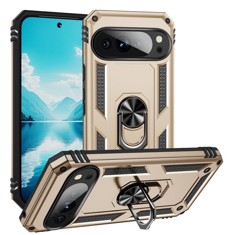 For Google Pixel 10 Pro Shockproof TPU + PC Phone Case with Holder(Gold) - Google Cases by buy2fix | Online Shopping UK | buy2fix