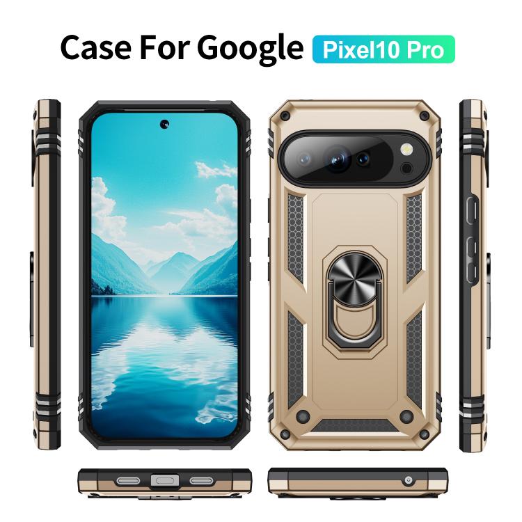 For Google Pixel 10 Pro Shockproof TPU + PC Phone Case with Holder(Gold) - Google Cases by buy2fix | Online Shopping UK | buy2fix