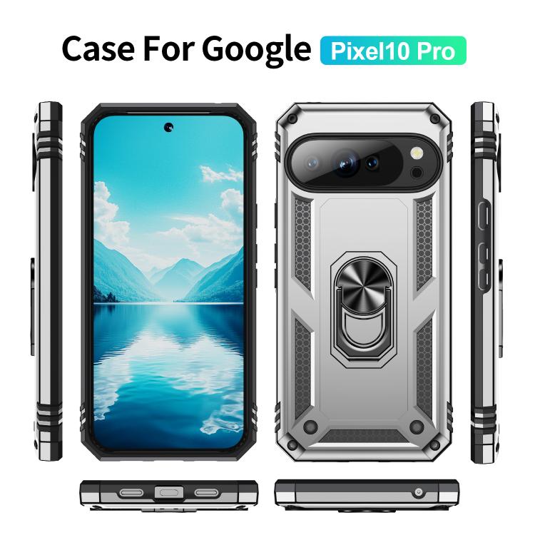 For Google Pixel 10 Pro Shockproof TPU + PC Phone Case with Holder(Silver) - Google Cases by buy2fix | Online Shopping UK | buy2fix