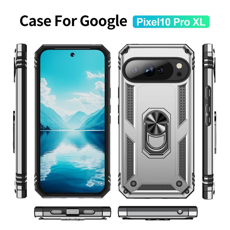 For Google Pixel 10 Pro XL Shockproof TPU + PC Phone Case with Holder(Silver) - Google Cases by buy2fix | Online Shopping UK | buy2fix