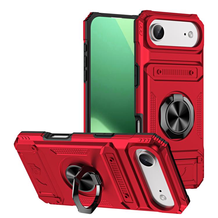 For iPhone Air TPU+PC Shockproof Card Phone Case with Metal Ring Holder(Red) - iPhone Air Cases by buy2fix | Online Shopping UK | buy2fix