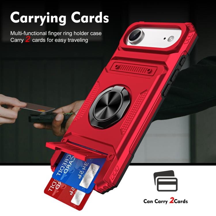 For iPhone Air TPU+PC Shockproof Card Phone Case with Metal Ring Holder(Red) - iPhone Air Cases by buy2fix | Online Shopping UK | buy2fix