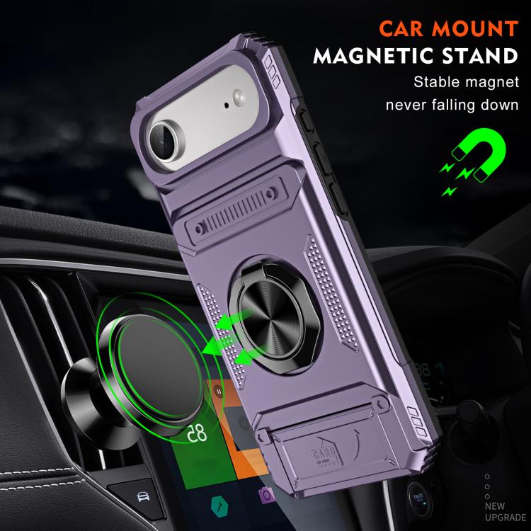 For iPhone Air TPU+PC Shockproof Card Phone Case with Metal Ring Holder(Purple) - iPhone Air Cases by buy2fix | Online Shopping UK | buy2fix