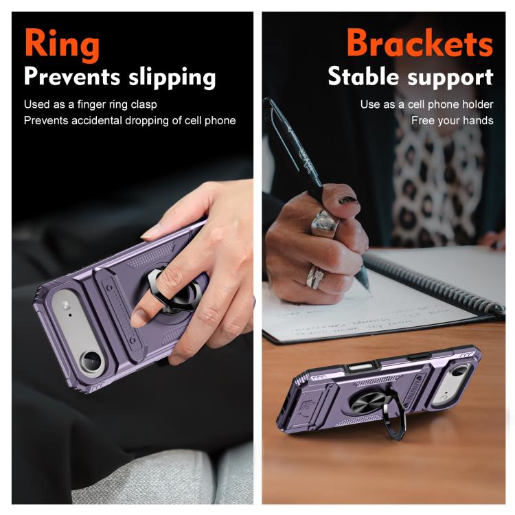 For iPhone Air TPU+PC Shockproof Card Phone Case with Metal Ring Holder(Purple) - iPhone Air Cases by buy2fix | Online Shopping UK | buy2fix