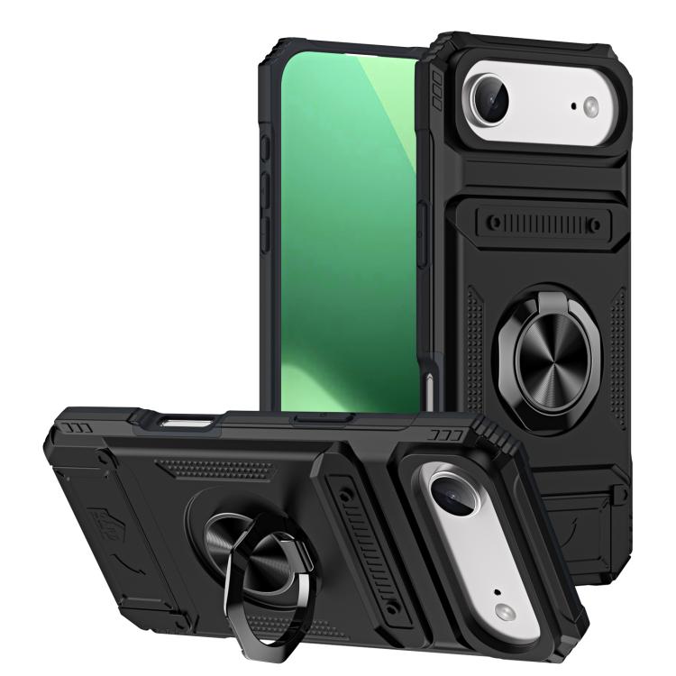 For iPhone Air TPU+PC Shockproof Card Phone Case with Metal Ring Holder(Black) - iPhone Air Cases by buy2fix | Online Shopping UK | buy2fix