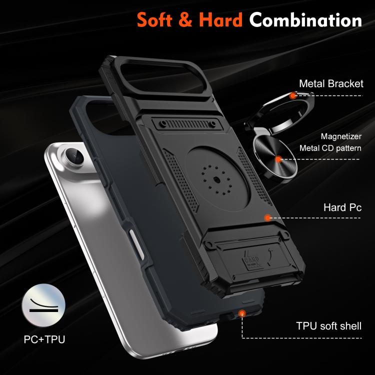 For iPhone Air TPU+PC Shockproof Card Phone Case with Metal Ring Holder(Black) - iPhone Air Cases by buy2fix | Online Shopping UK | buy2fix