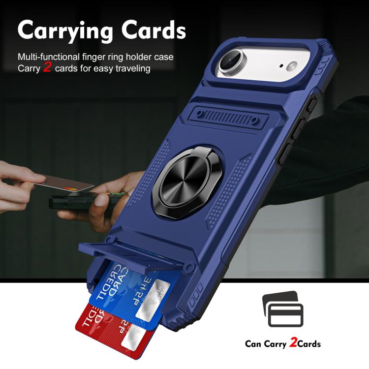 For iPhone Air TPU+PC Shockproof Card Phone Case with Metal Ring Holder(Blue) - iPhone Air Cases by buy2fix | Online Shopping UK | buy2fix