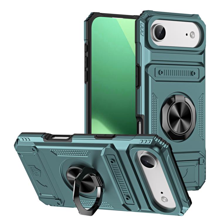 For iPhone Air TPU+PC Shockproof Card Phone Case with Metal Ring Holder(Green) - iPhone Air Cases by buy2fix | Online Shopping UK | buy2fix