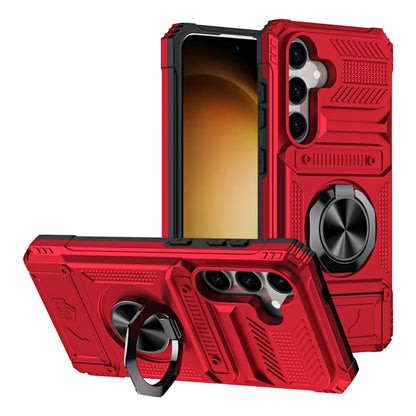 For Samsung Galaxy A15 5G TPU+PC Shockproof Card Phone Case with Metal Ring Holder(Red) by buy2fix