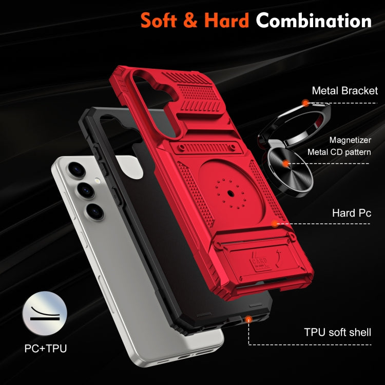For Samsung Galaxy A15 5G TPU+PC Shockproof Card Phone Case with Metal Ring Holder(Red) by buy2fix