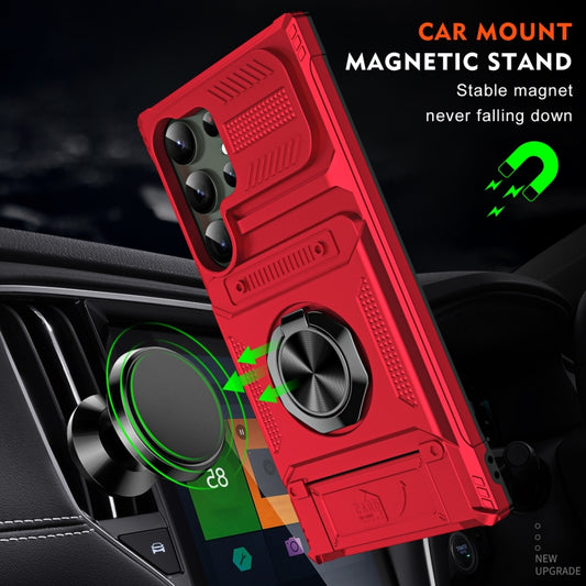 For Samsung Galaxy S24 Ultra 5G TPU+PC Shockproof Card Phone Case with Metal Ring Holder(Red) by buy2fix