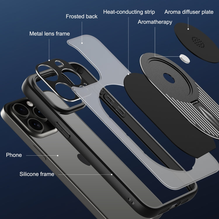 For iPhone 14 Heat Dissipation Aromatherapy MagSafe Holder Phone Case(Black) - iPhone 14 Cases by buy2fix | Online Shopping UK | buy2fix