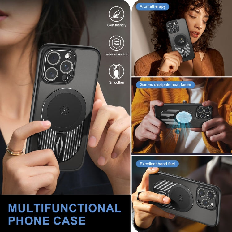 For iPhone 14 Heat Dissipation Aromatherapy MagSafe Holder Phone Case(Black) - iPhone 14 Cases by buy2fix | Online Shopping UK | buy2fix