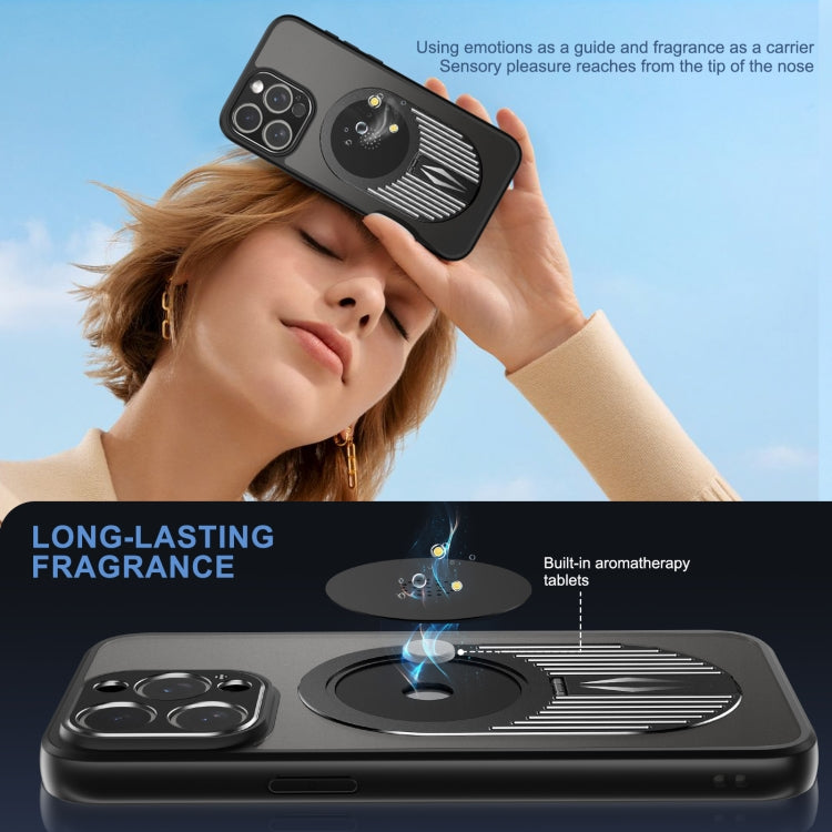 For iPhone 14 Heat Dissipation Aromatherapy MagSafe Holder Phone Case(Black) - iPhone 14 Cases by buy2fix | Online Shopping UK | buy2fix